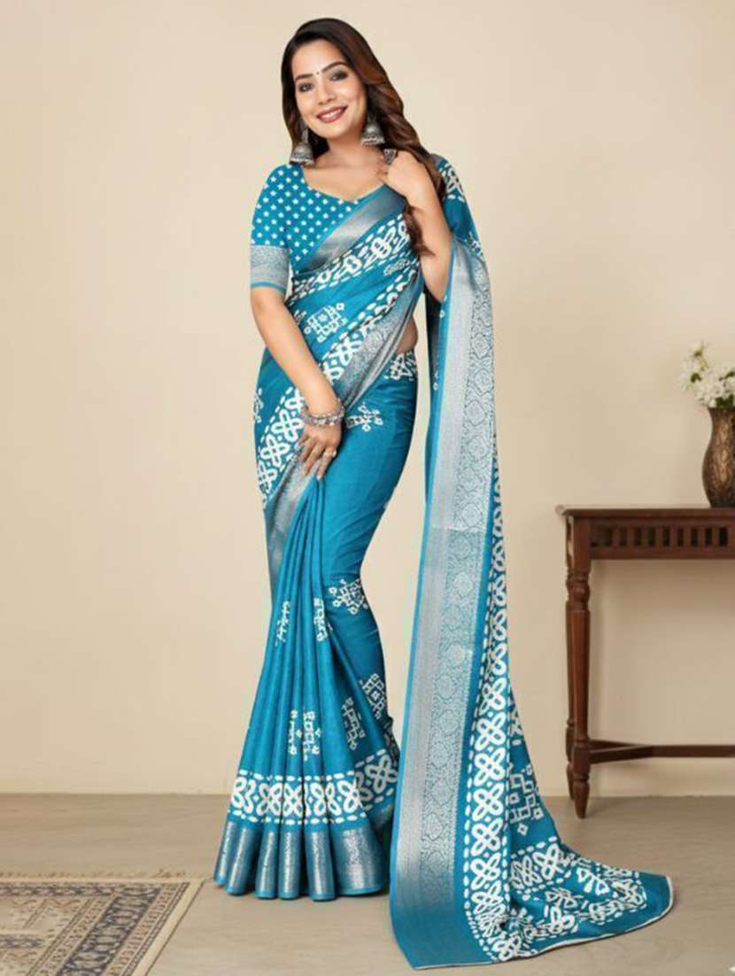 women printed casual wear saree with blouse