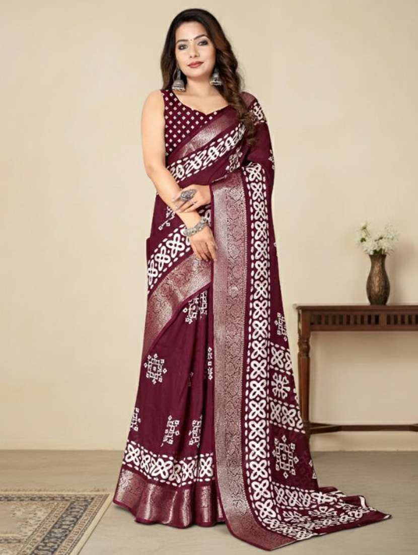 women printed casual wear saree with blouse