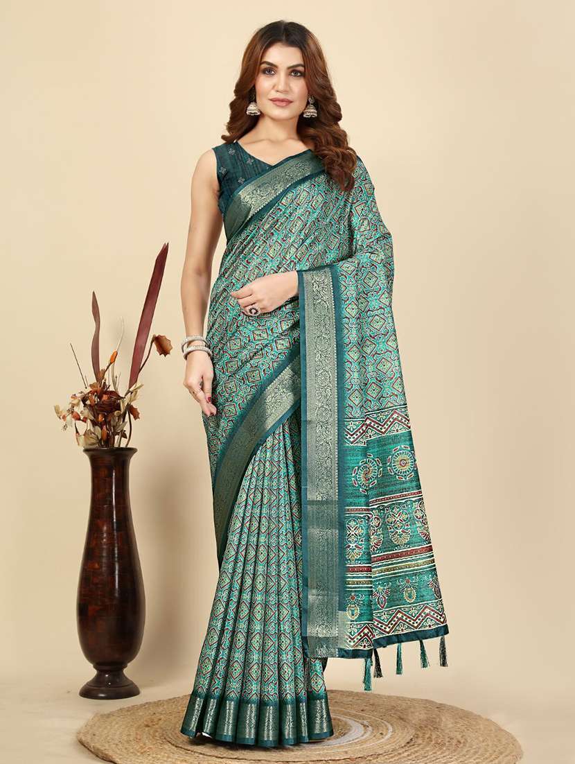 women printed casual wear saree with blouse