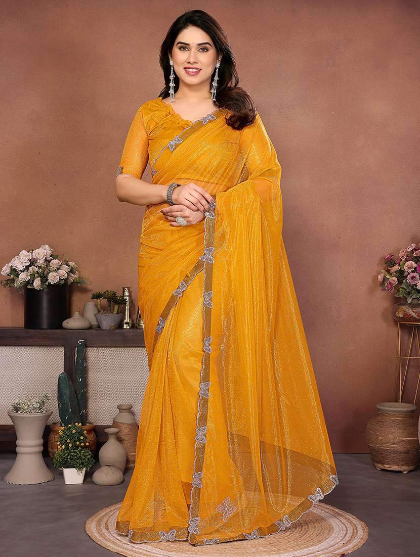 women solid with work embellished saree with blouse