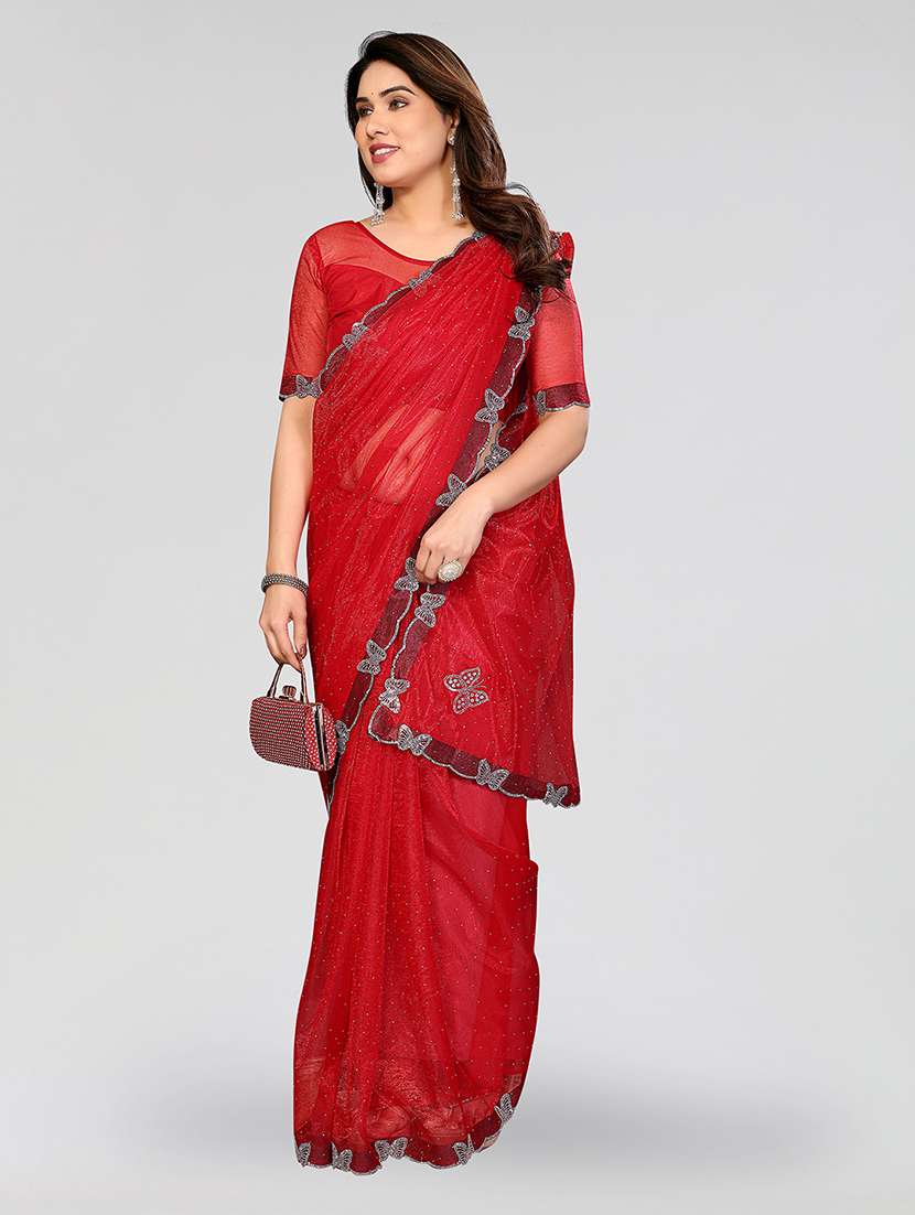 women solid with work embellished saree with blouse