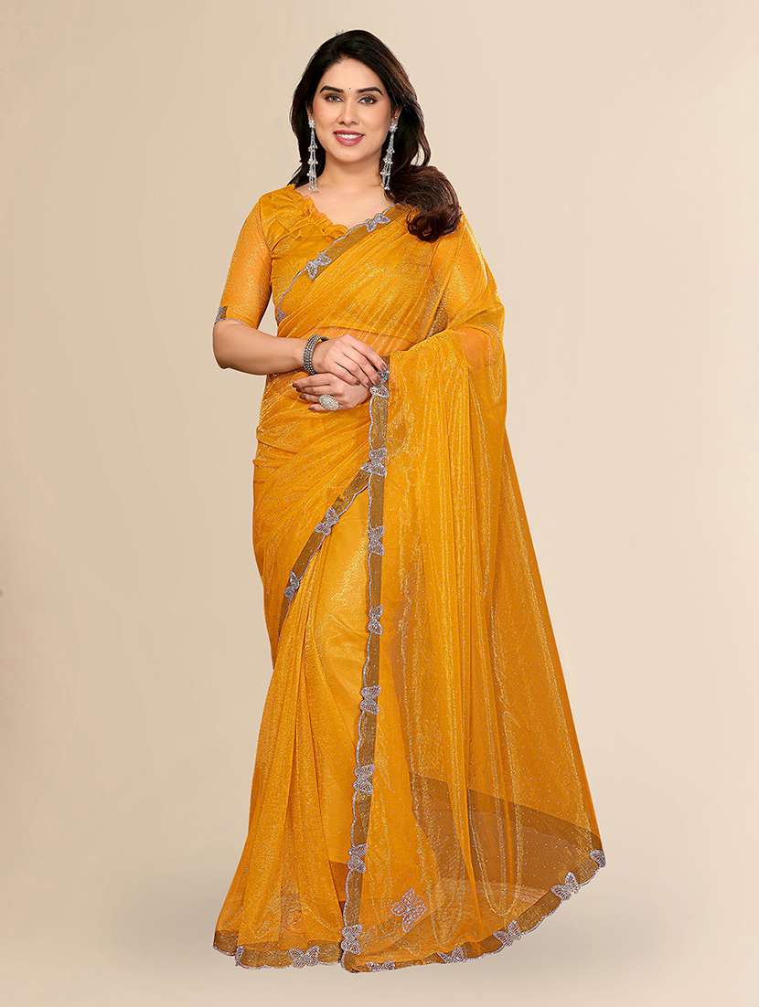 women solid with work embellished saree with blouse