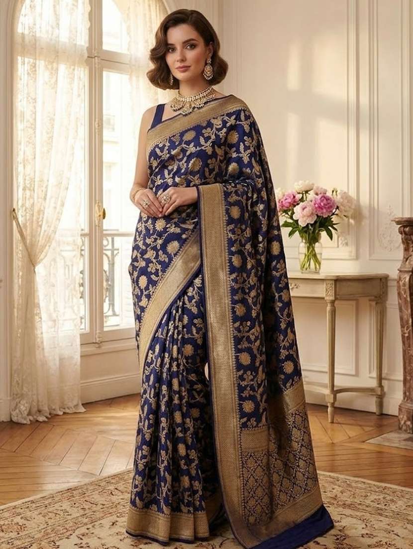 women self design banarasi saree with blouse