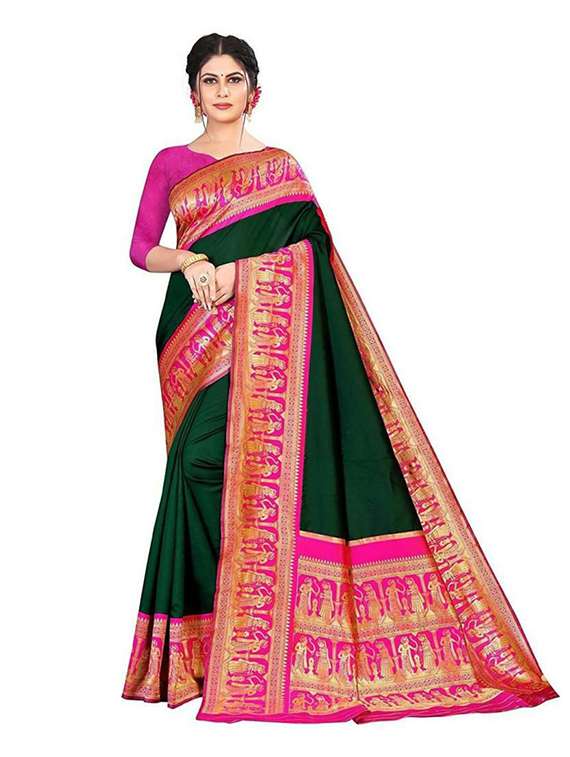 women solid with bordered saree with blouse