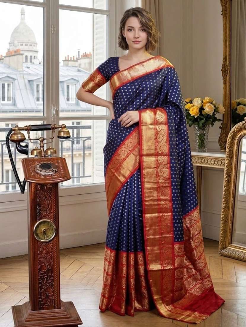 women self design banarasi saree with blouse