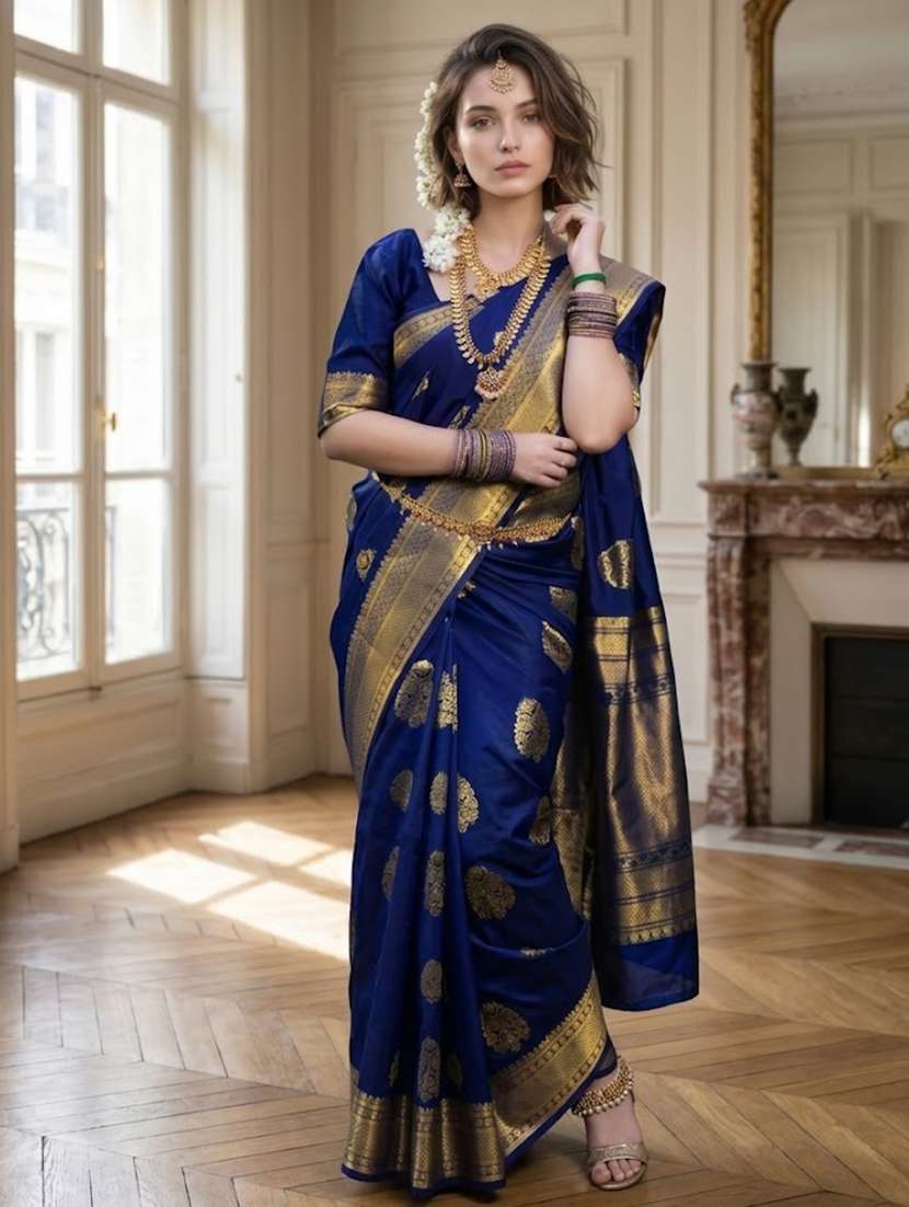 women self design banarasi saree with blouse