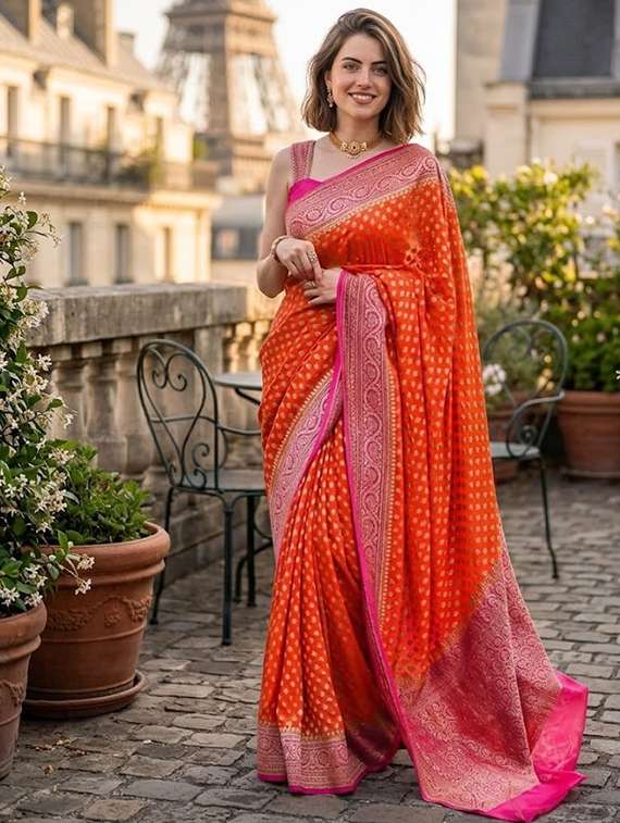 women self design banarasi saree with blouse