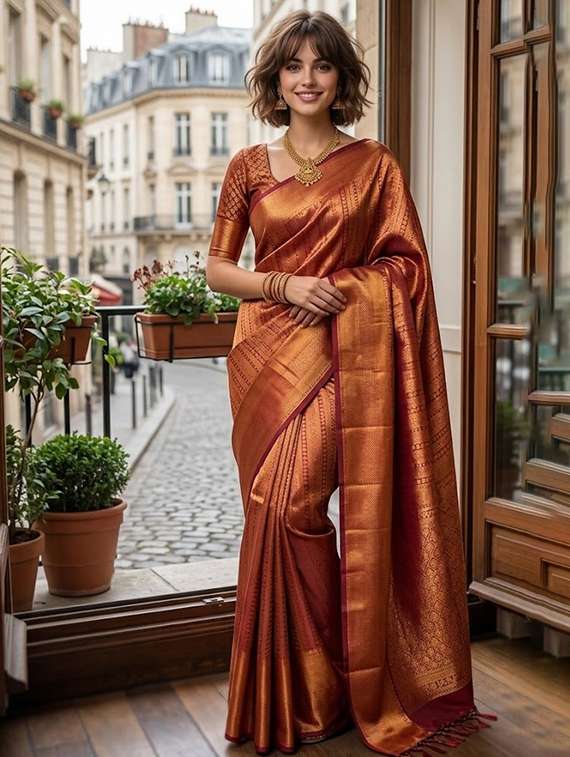women self design banarasi saree with blouse