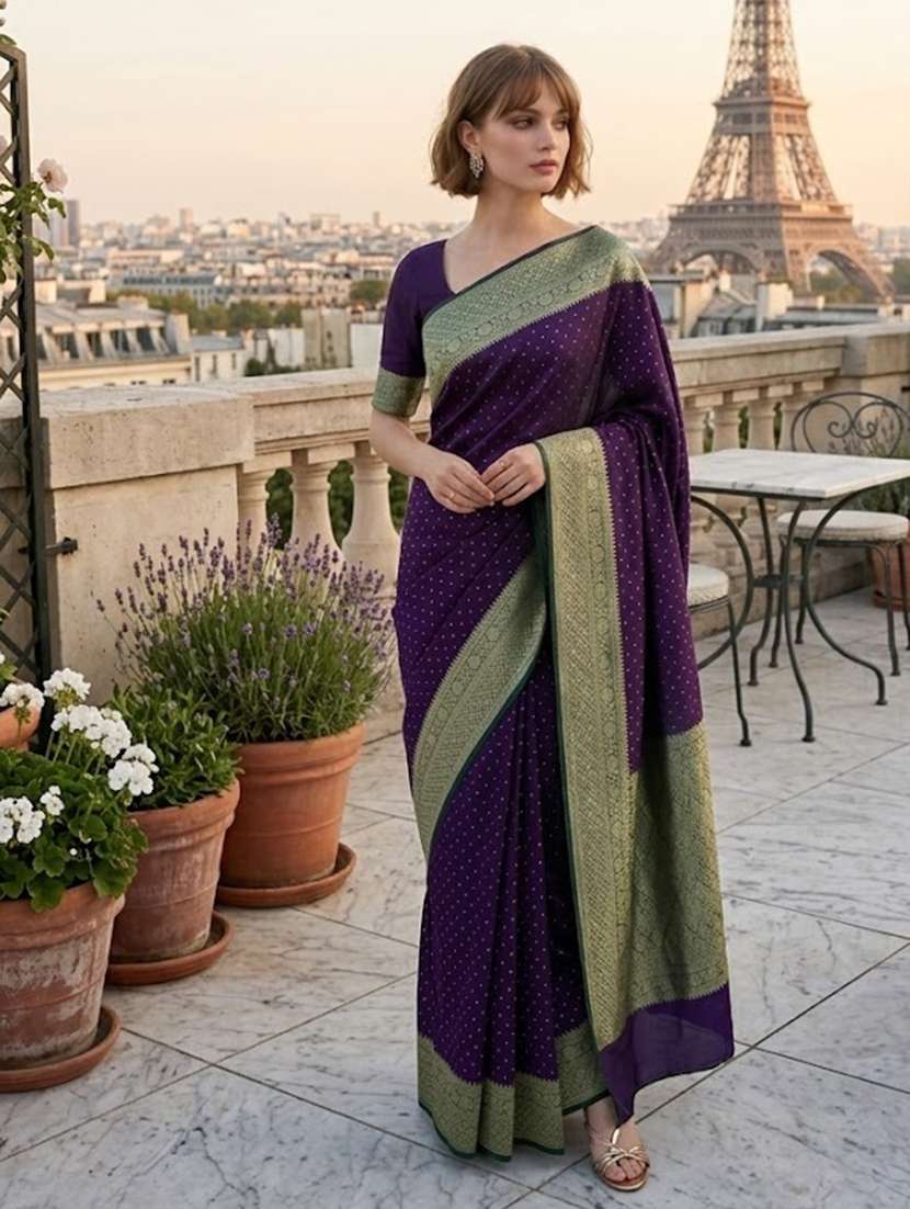 women self design banarasi saree with blouse
