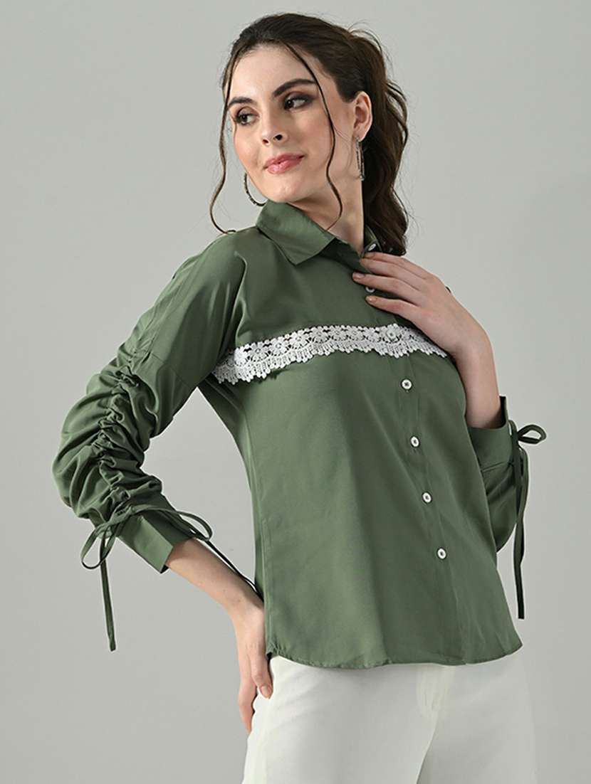 women solid long sleeves collared shirt - 22494736 -  Standard Image - 3