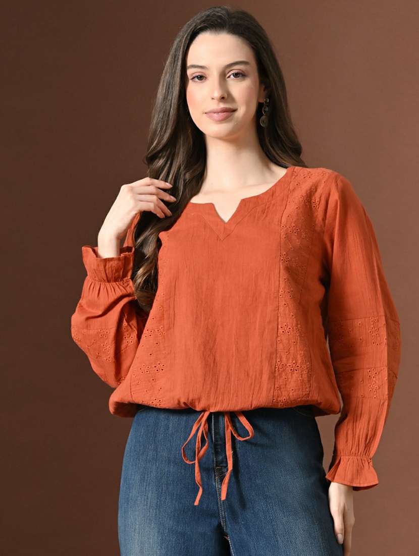 women self design long sleeves regular top