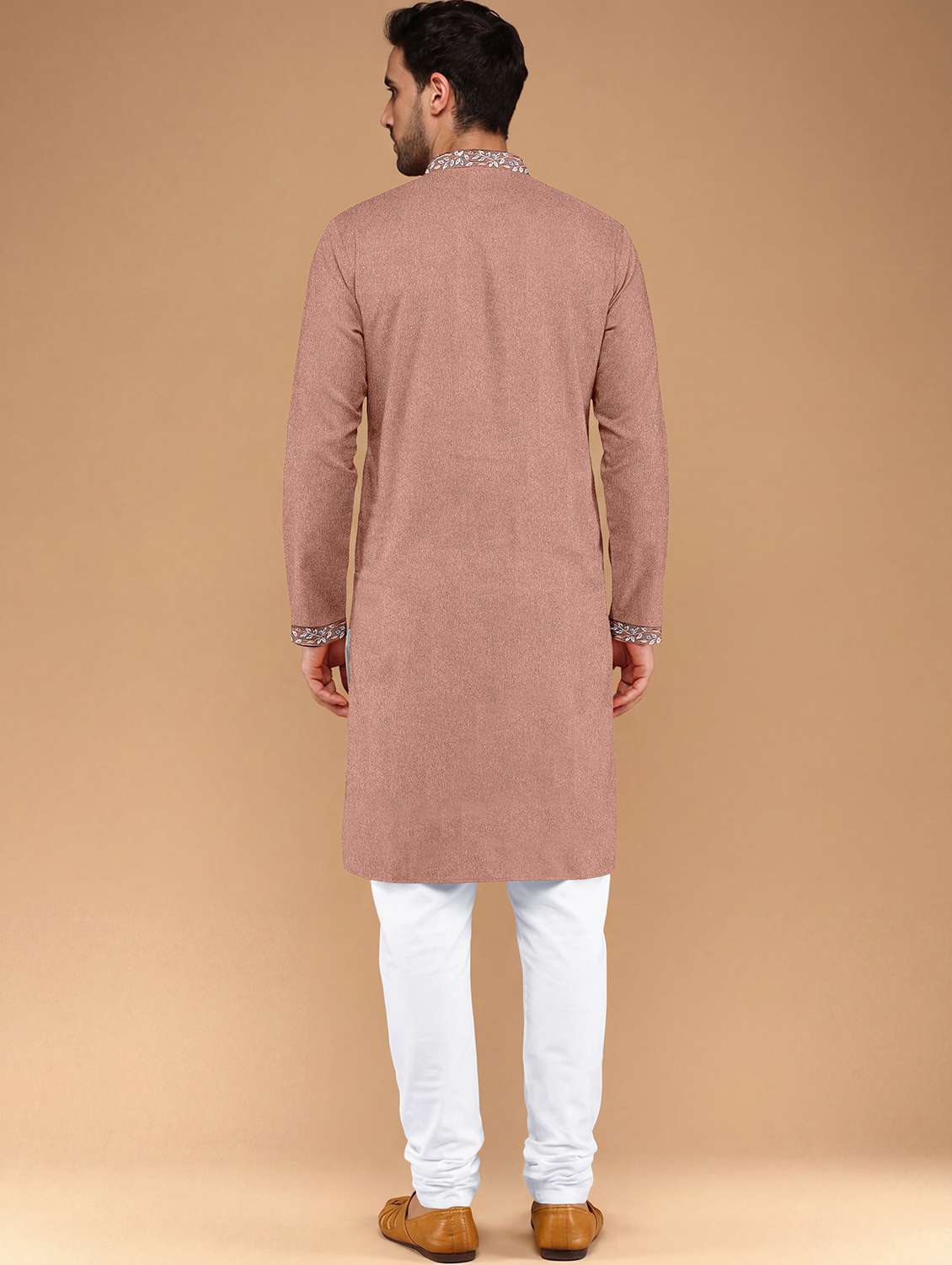 men solid with work mandarin neck kurta pyjama set - 22494764 -  Standard Image - 3