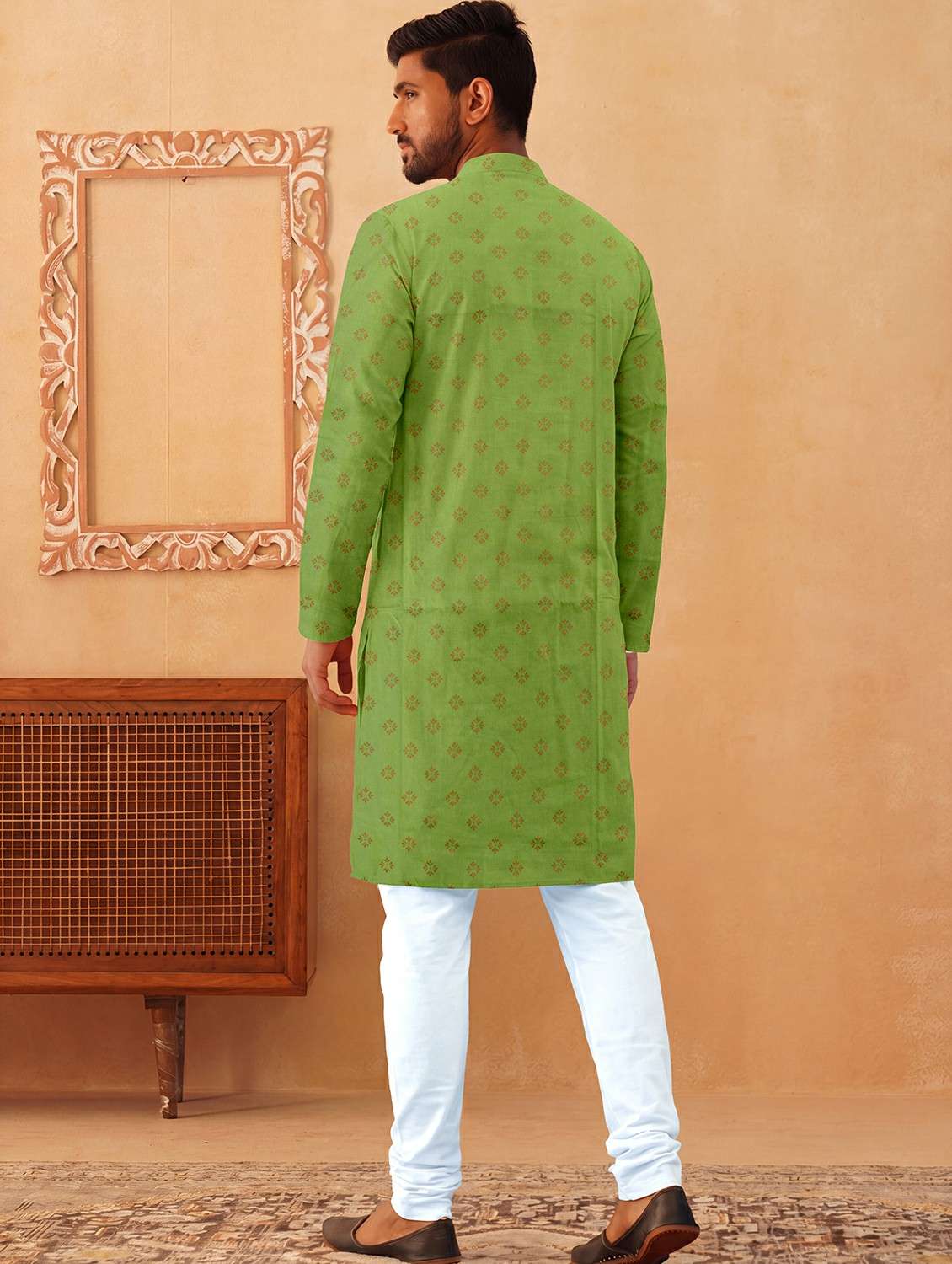 men printed mandarin neck kurta pyjama set - 22494771 -  Standard Image - 3