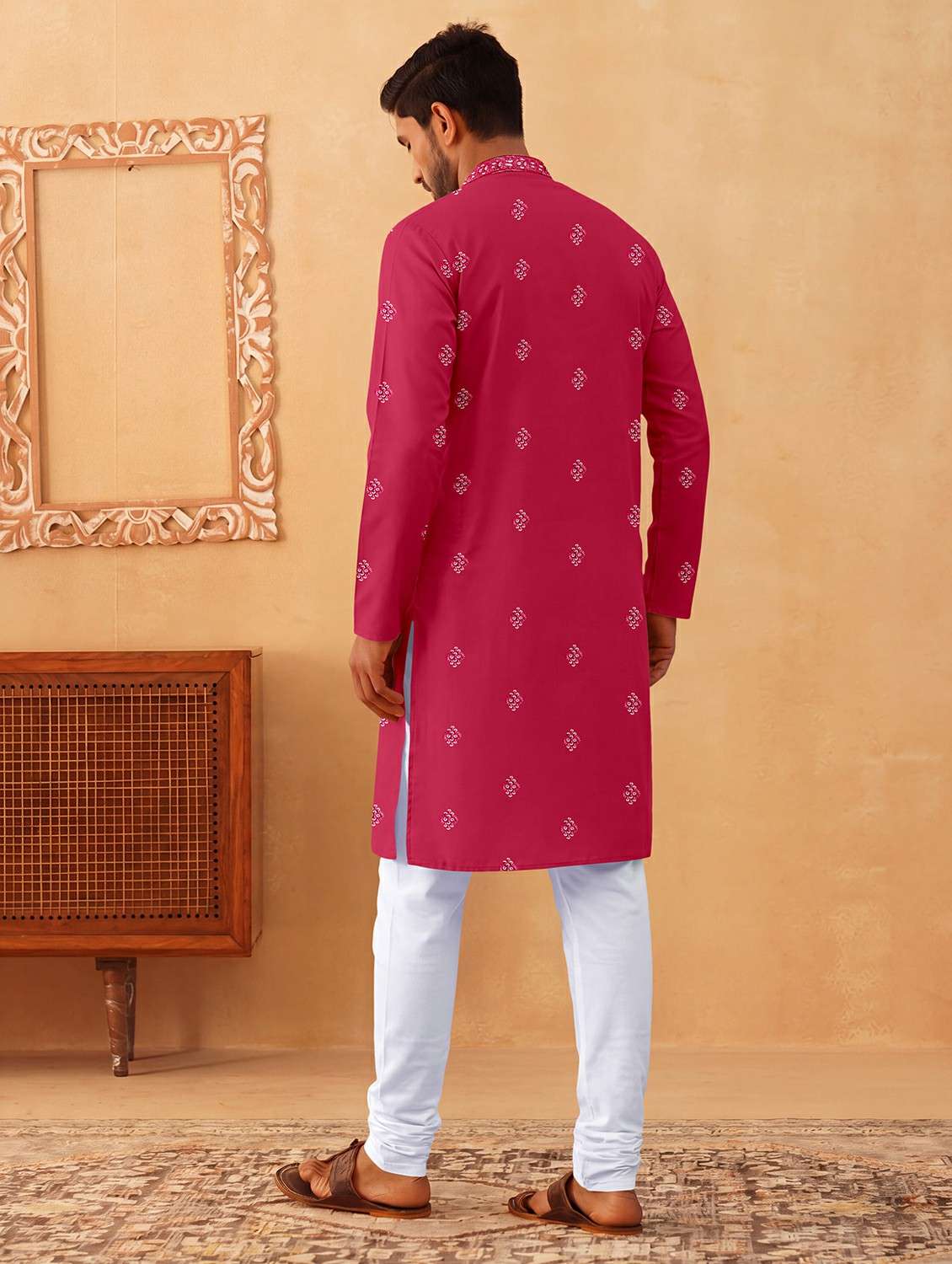 men solid with work mandarin neck kurta pyjama set - 22494810 -  Standard Image - 3