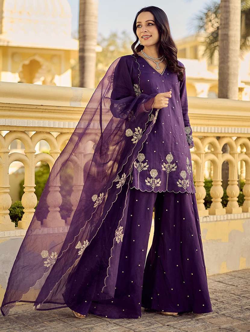 women embroidered three quarter sleeve kurta palazzo with dupatta set - 22494840 -  Standard Image - 3
