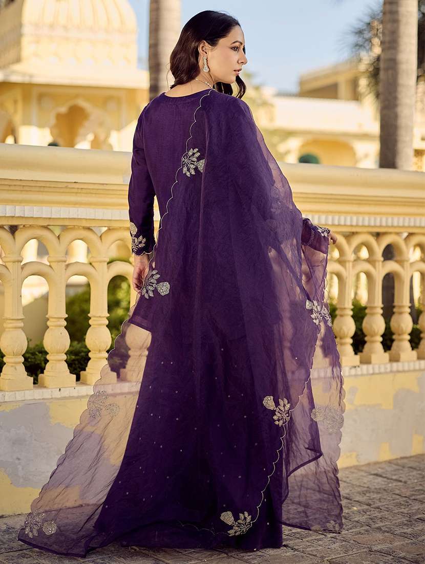 women embroidered three quarter sleeve kurta palazzo with dupatta set - 22494840 -  Standard Image - 5