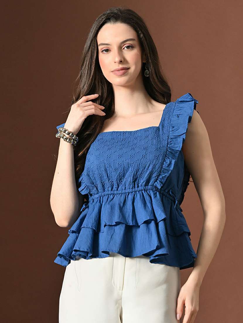 women self design square neck peplum top