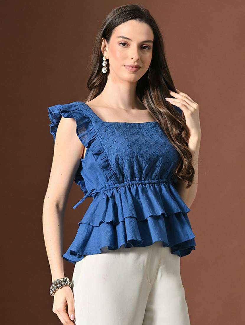 women self design square neck peplum top - 22494853 -  Standard Image - 3