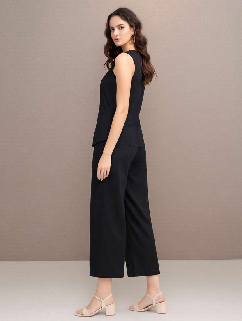 women solid sleeveless top and trouser co-ord set - 22494867 -  Standard Image - 3