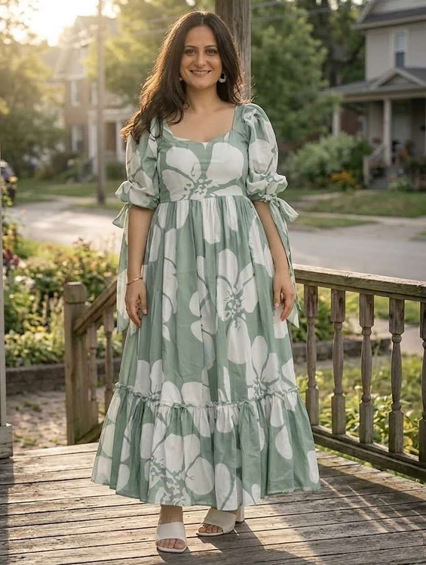 women sea green rayon gown dress