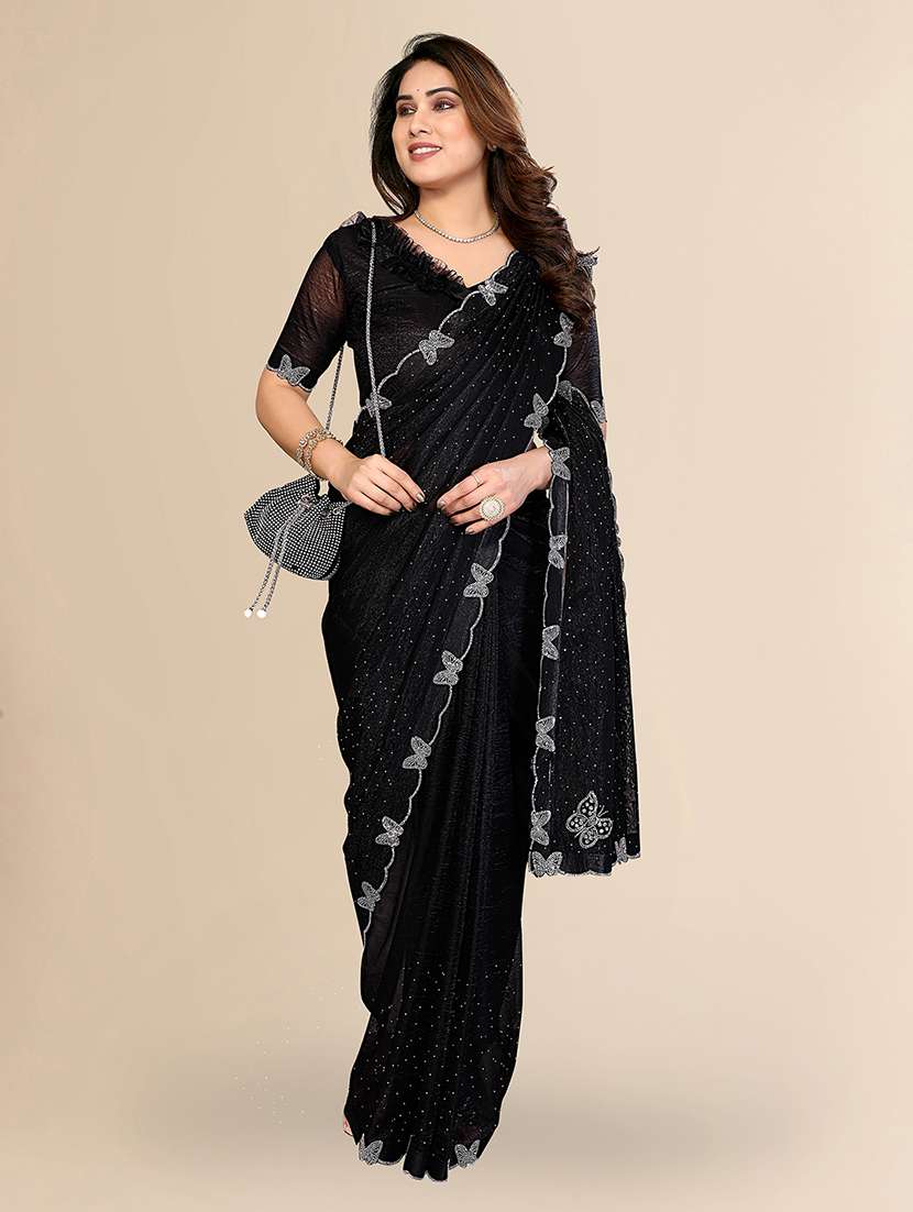 women solid with work embellished saree with blouse