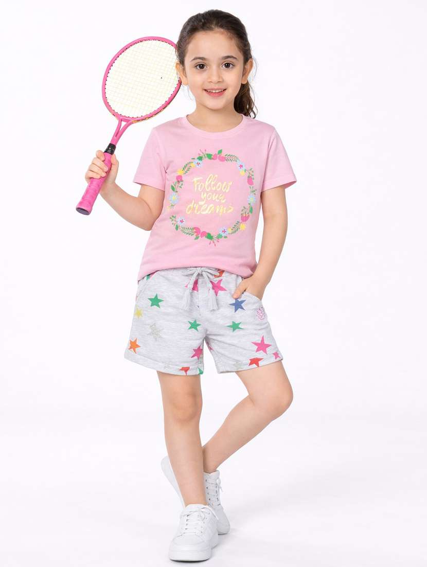 girls multi colored cotton shorts sets twin sets & jump suit