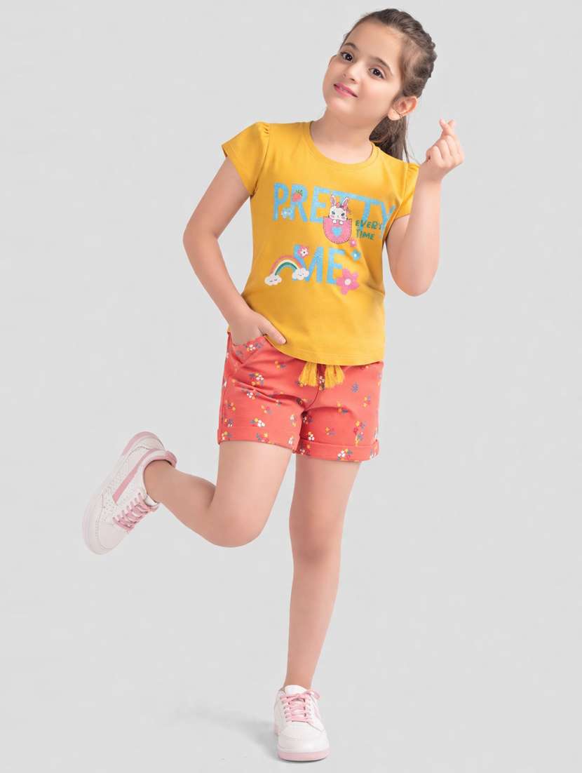 kids printed cotton multi color shorts set for girls