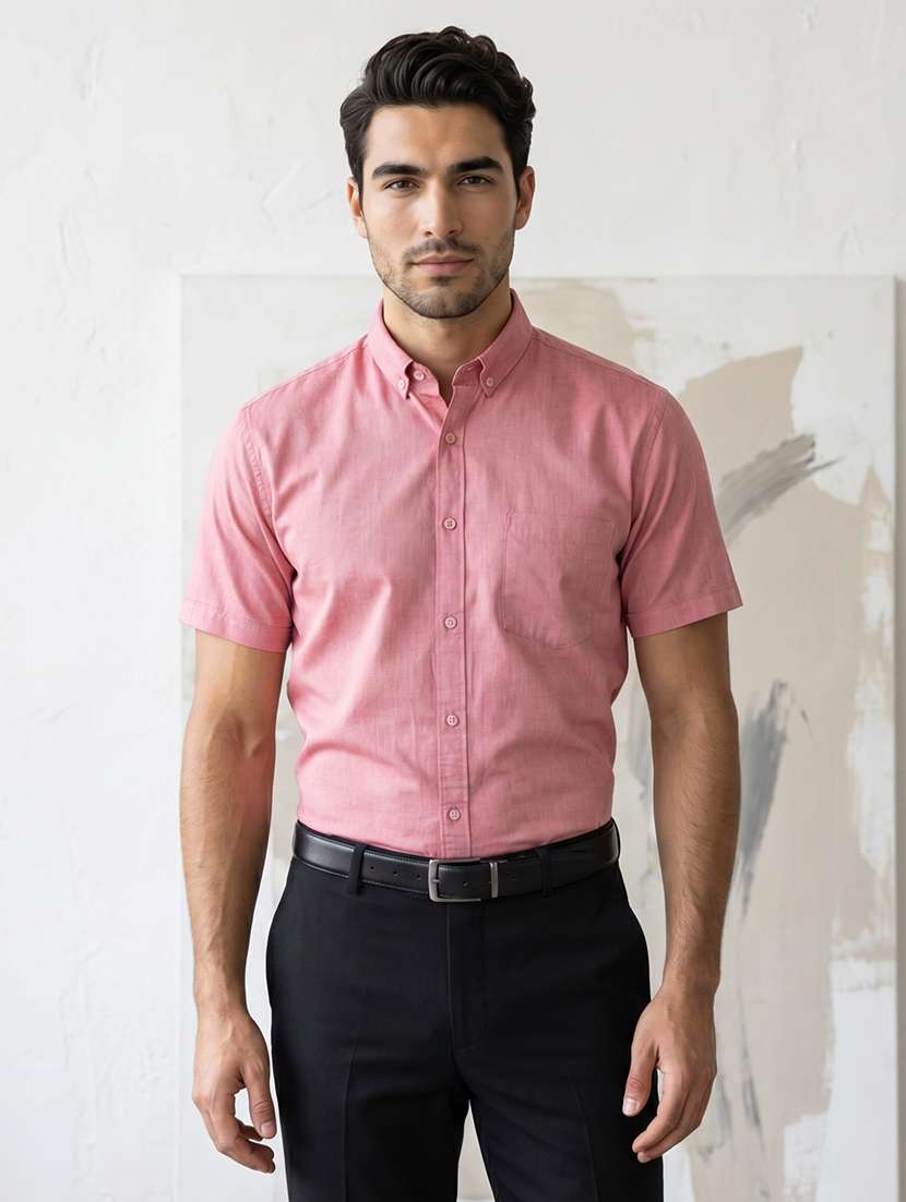 men solid short sleeve slim fit formal shirt