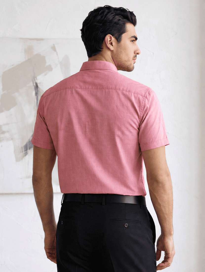men solid short sleeve slim fit formal shirt - 22495039 -  Standard Image - 3