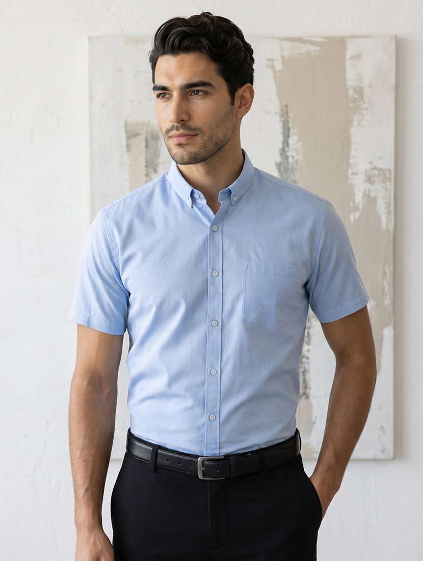 men solid short sleeve slim fit formal shirt