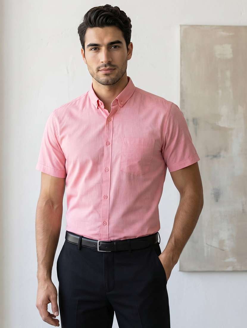 men solid short sleeve slim fit formal shirt