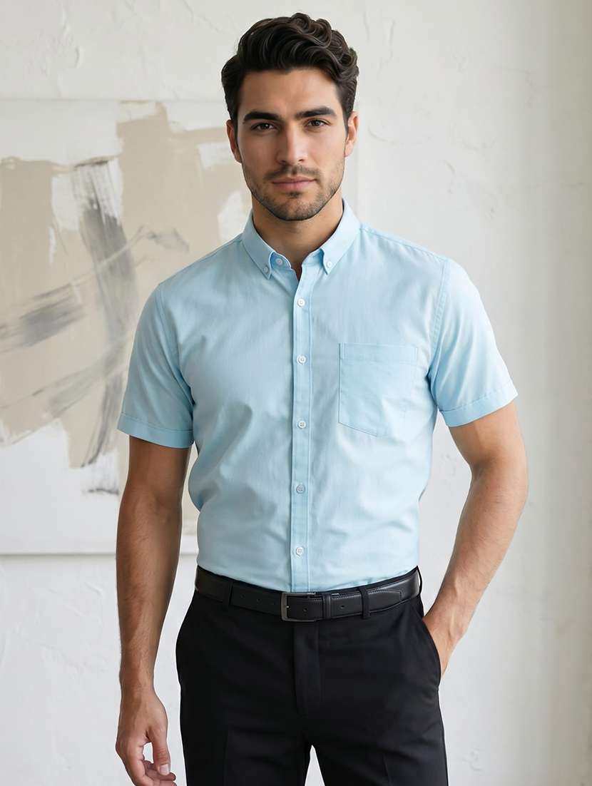 men solid short sleeve slim fit formal shirt