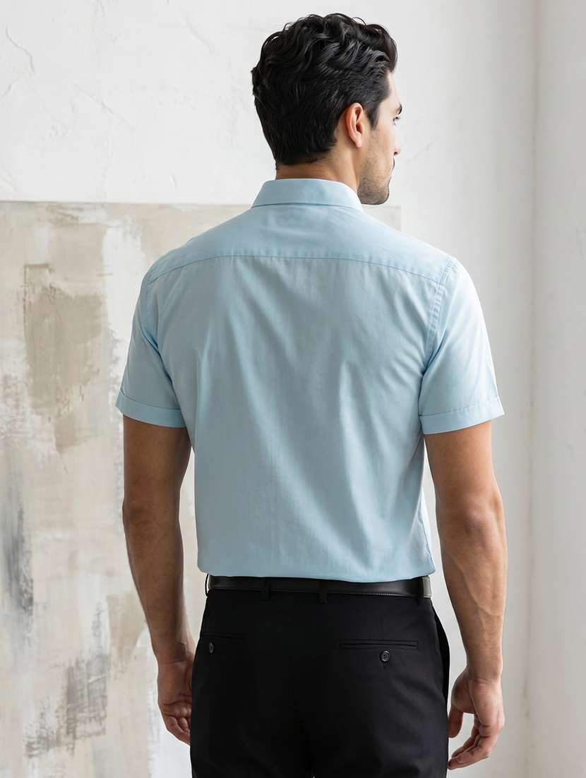 men solid short sleeve slim fit formal shirt - 22495042 -  Standard Image - 3