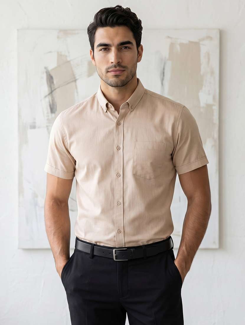 men solid short sleeve slim fit formal shirt