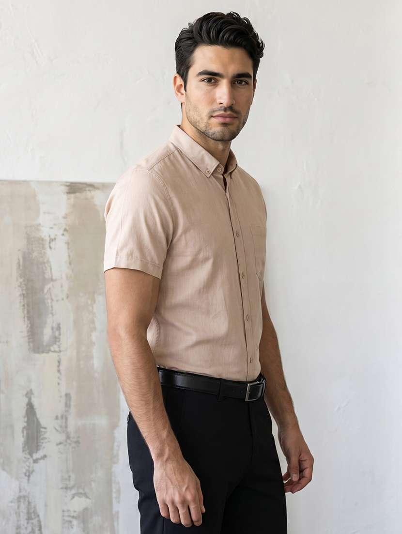 men solid short sleeve slim fit formal shirt - 22495043 -  Standard Image - 3