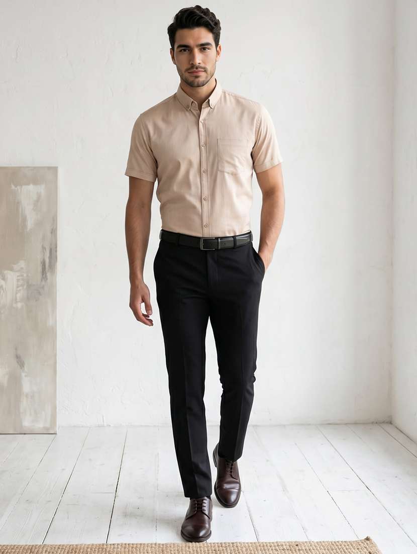 men solid short sleeve slim fit formal shirt - 22495043 -  Standard Image - 5