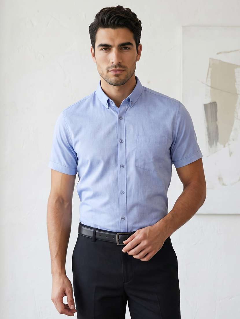 men solid short sleeve slim fit formal shirt