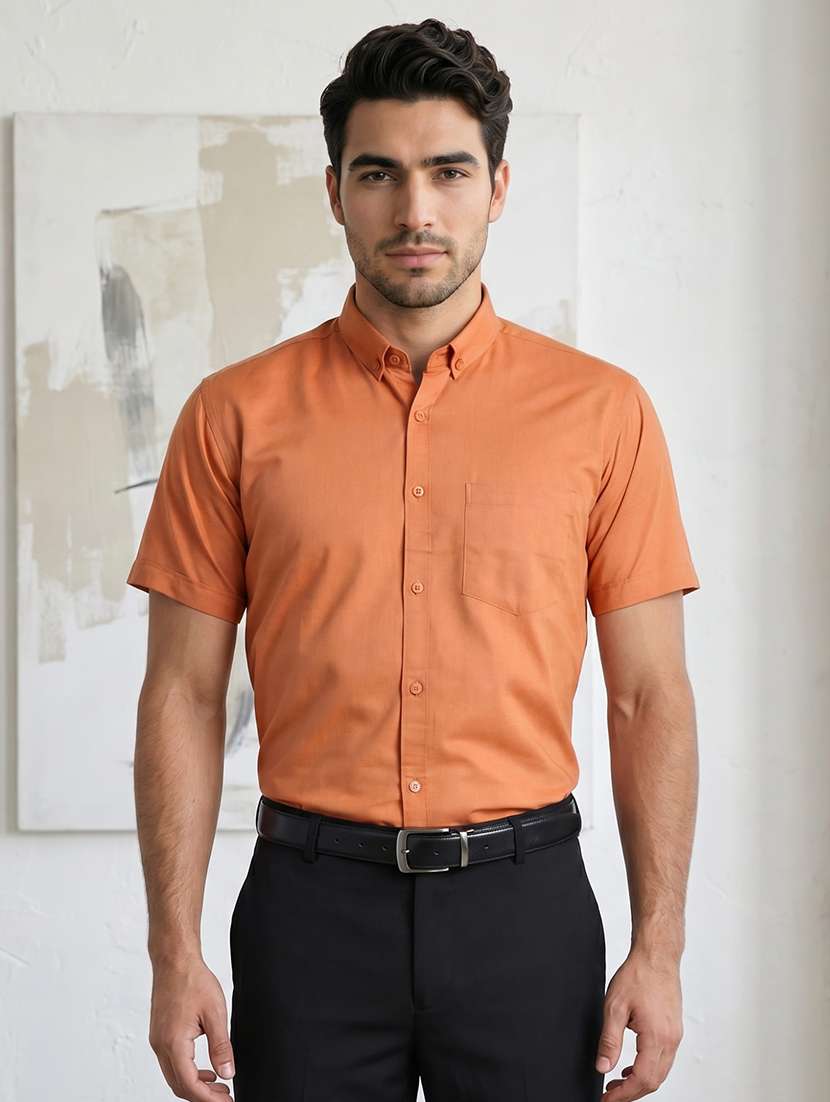 men solid short sleeve slim fit formal shirt