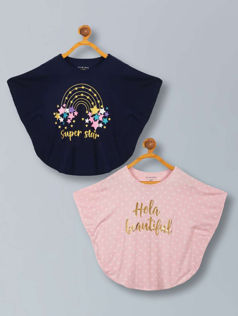 girls round neck multi floral print poncho t-shirt