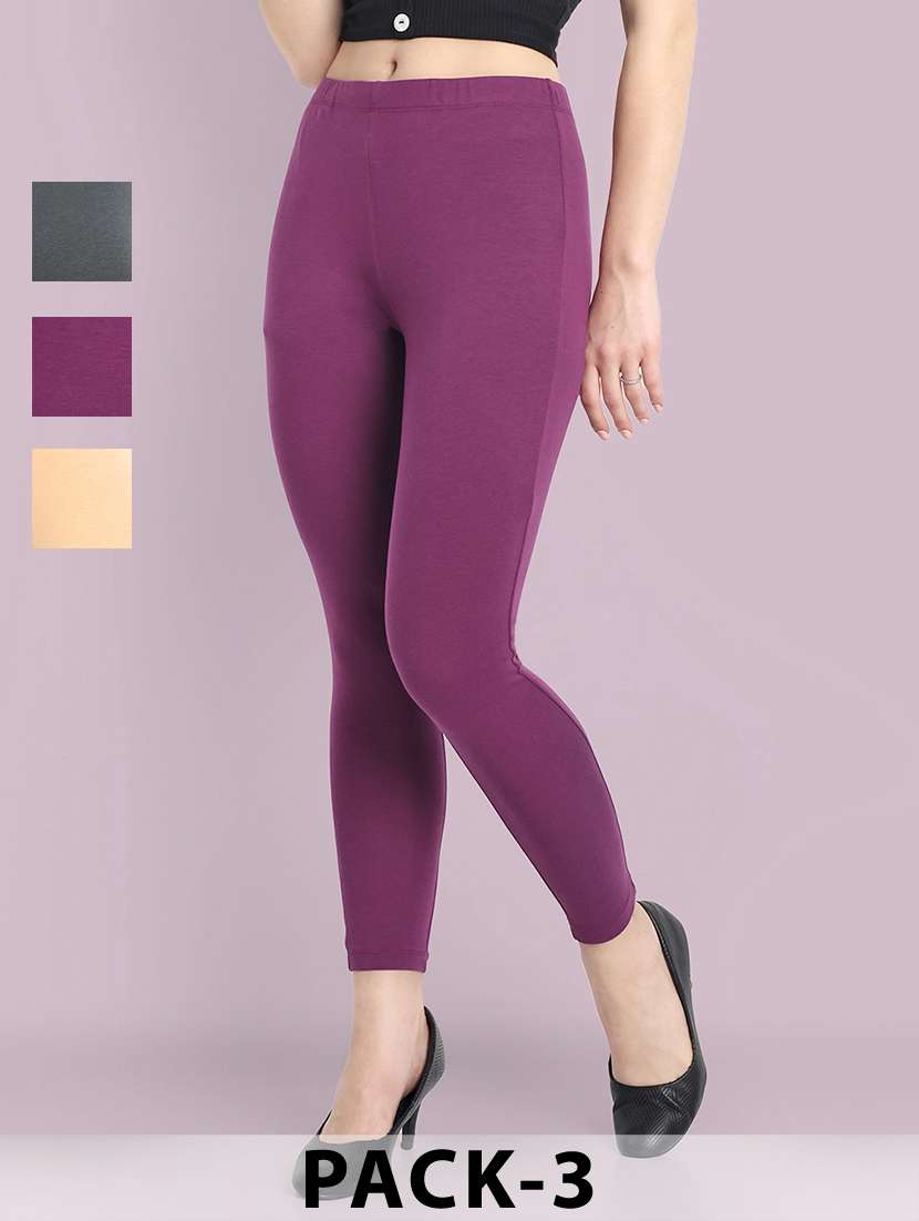 women pack of 3 solid ankle length leggings
