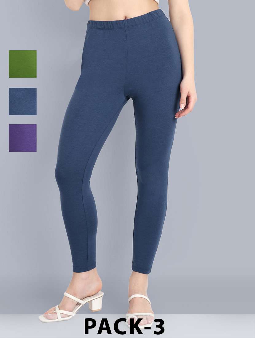 women pack of 3 solid ankle length leggings