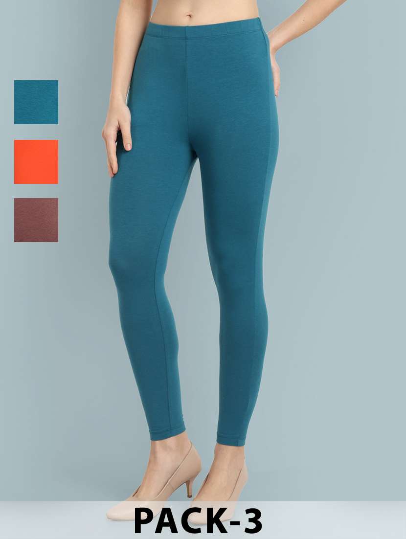 women pack of 3 solid ankle length leggings