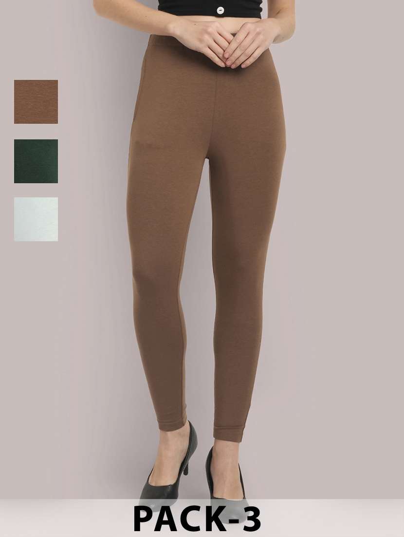 women pack of 3 solid ankle length leggings