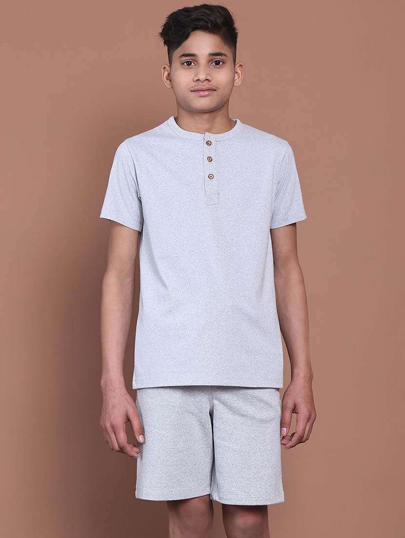 boys grey cotton henley short sleeves t-shirt