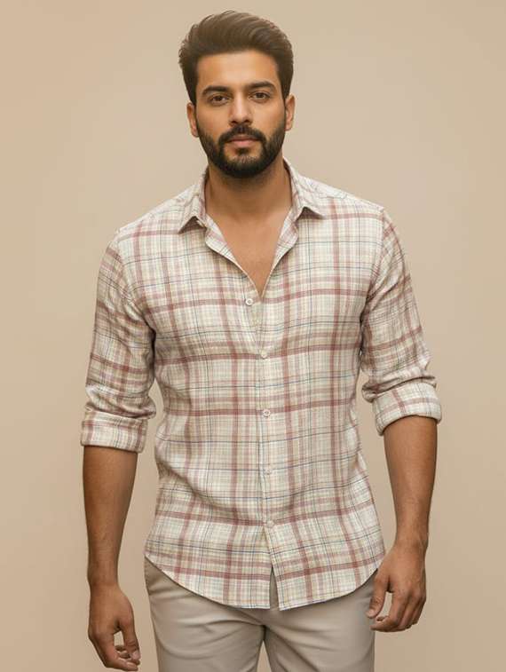 men checkered long sleeve regular fit casual shirt