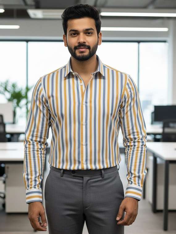 men striped long sleeve regular fit formal shirt