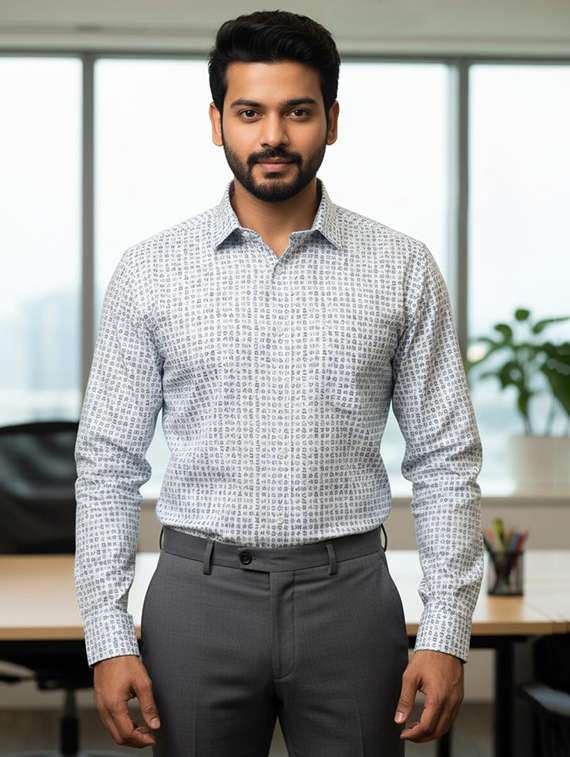 men printed long sleeve regular fit formal shirt