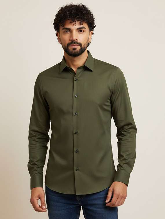 men solid long sleeve regular fit casual shirt