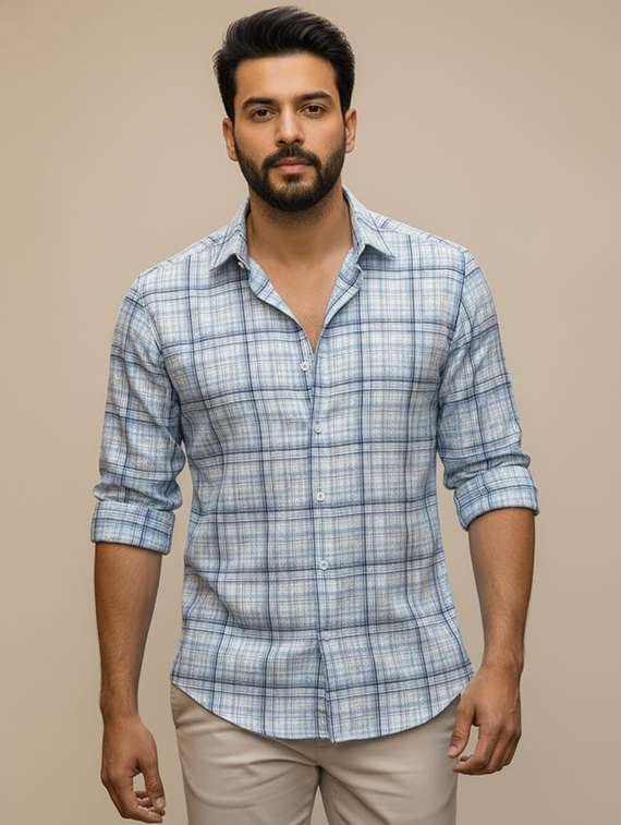 men checkered long sleeve regular fit casual shirt