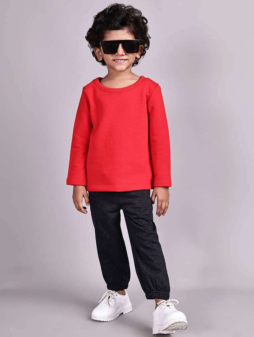 girls red cotton plain jogger - 22495181 -  Standard Image - 3